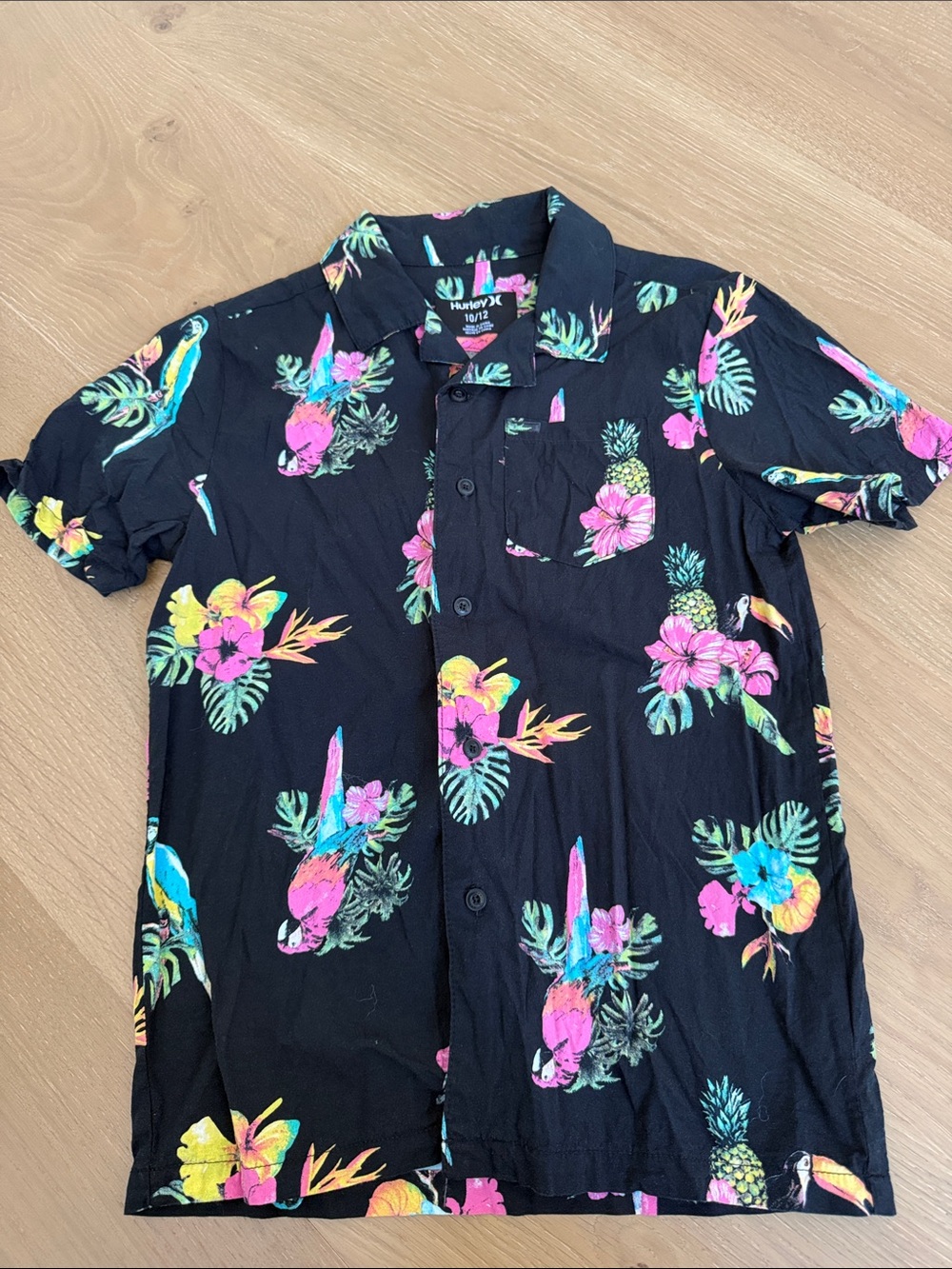 Hurley Black Tropical Floral Button-Up Shirt with Bright Accents